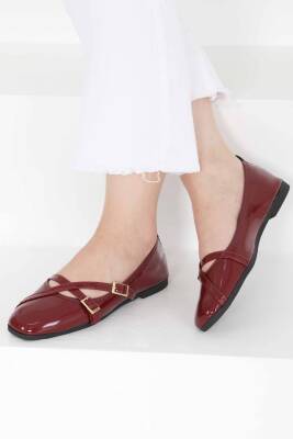 Kadın Bordo Çapraz Rugan Babet - 27398 - 3