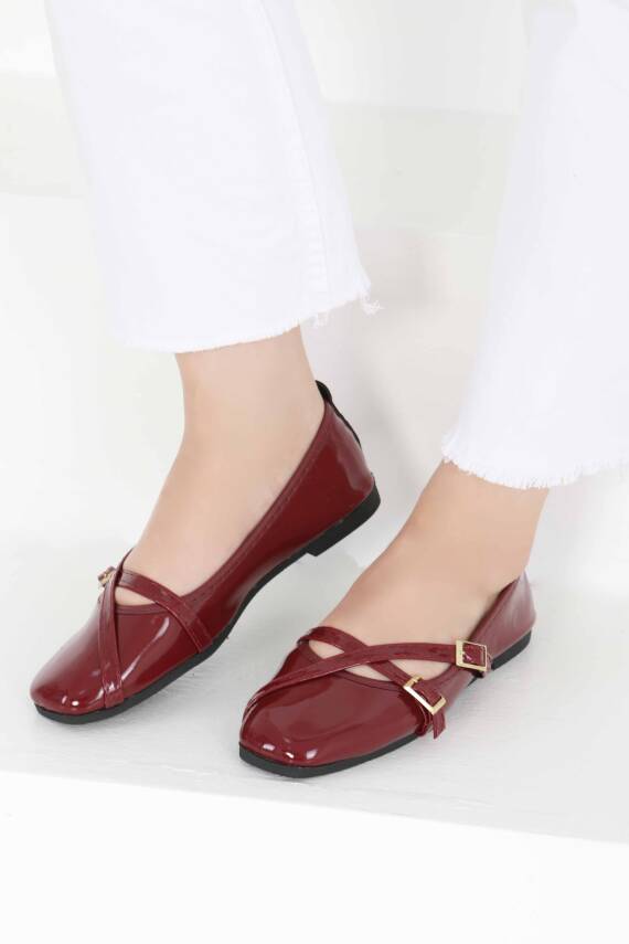 Kadın Bordo Çapraz Rugan Babet - 27398 - 4