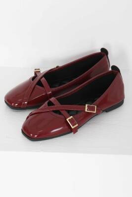 Kadın Bordo Çapraz Rugan Babet - 27398 - 5