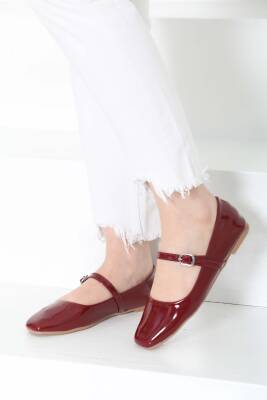 Kadın Bordo Kemerli Rugan Ayakkabı - 27155 - 3