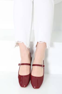 Kadın Bordo Kemerli Rugan Ayakkabı - 27155 - 4