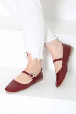 Kadın Bordo Kemerli Rugan Ayakkabı - 27155 - 5