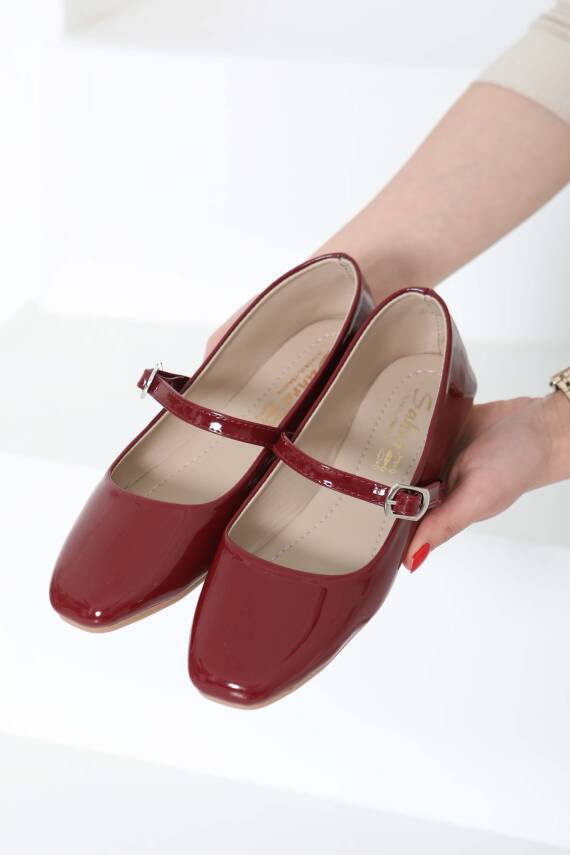 Kadın Bordo Kemerli Rugan Ayakkabı - 27155 - 6