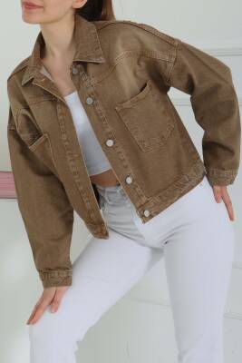 Kadın Çift Cepli Crop Kot Ceket Tint-kahve - 26573 - 3