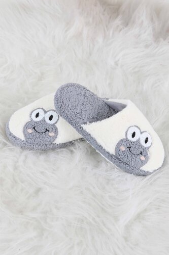 Kadın Gri Kurbağa İşlemeli Ev Terliği - 27779-GRI - 3