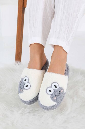 Kadın Gri Kurbağa İşlemeli Ev Terliği - 27779-GRI - 4