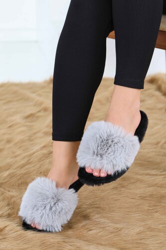 Kadın Gri Ponponlu Ev Terliği - 27782-GRI - 2