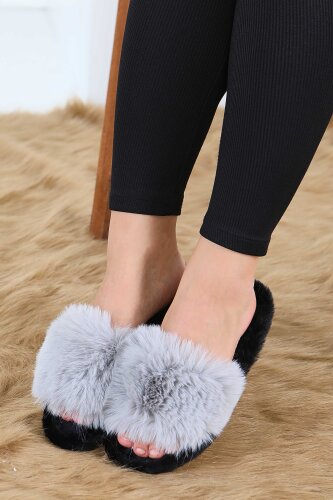 Kadın Gri Ponponlu Ev Terliği - 27782-GRI - 3