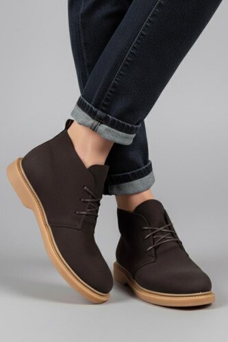 Kadın Kahve Bağcıklı Yarım Süet Bot - 27906-KAHVE