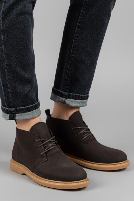 Kadın Kahve Bağcıklı Yarım Süet Bot - 27906-KAHVE - 3