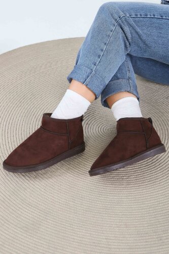 Kadın Kahve İçi Peluş Yarım Süet Bot - 27784-KAHVE - 2