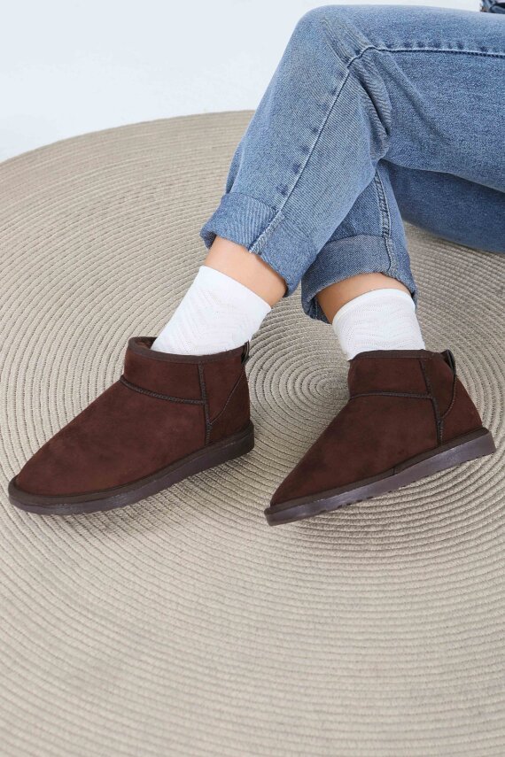 Kadın Kahve İçi Peluş Yarım Süet Bot - 27784-KAHVE - 2