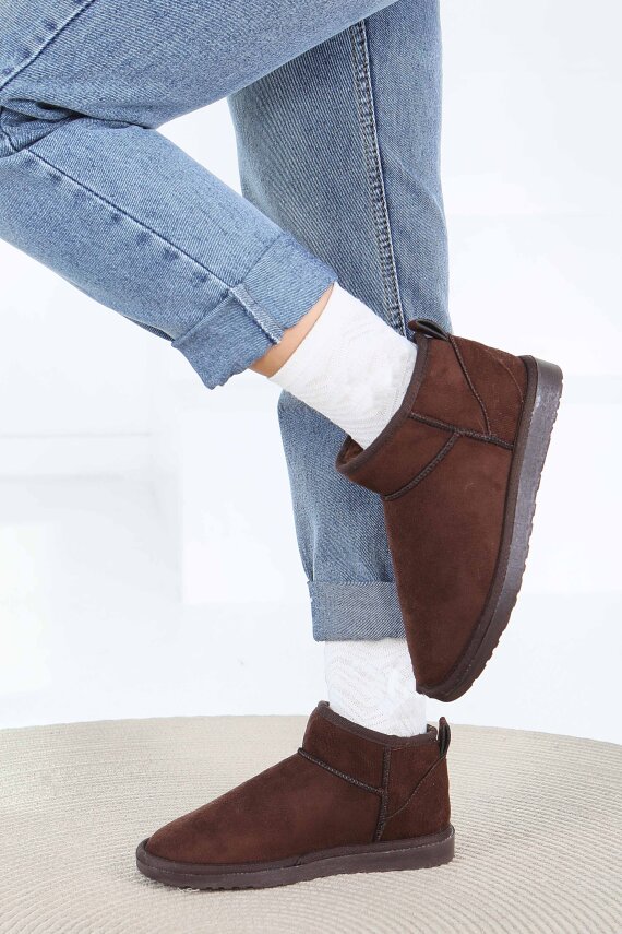 Kadın Kahve İçi Peluş Yarım Süet Bot - 27784-KAHVE - 1