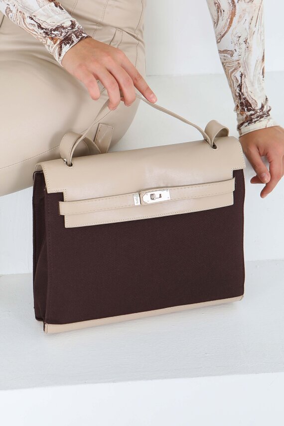 Kadın Kahve Suni Deri Detaylı Omuz Çantası - 27843-KAHVE - 2