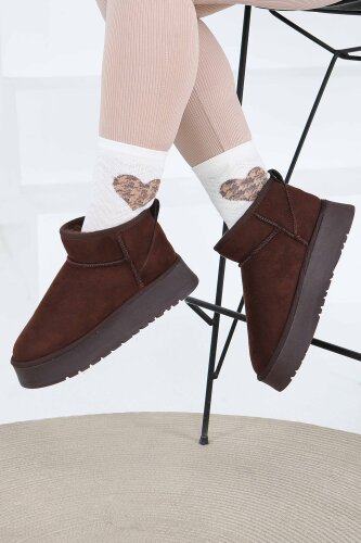 Kadın Kahve Yüksek Taban Yarım Süet Bot - 27783-KAHVE