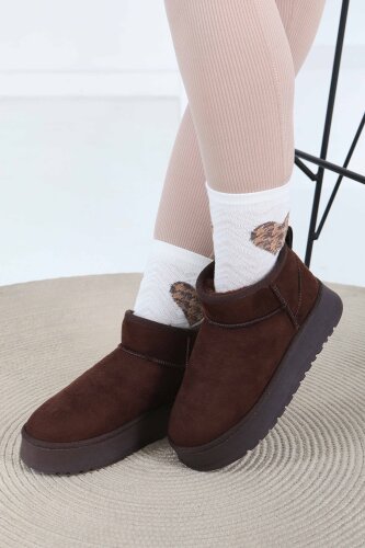 Kadın Kahve Yüksek Taban Yarım Süet Bot - 27783-KAHVE - 2