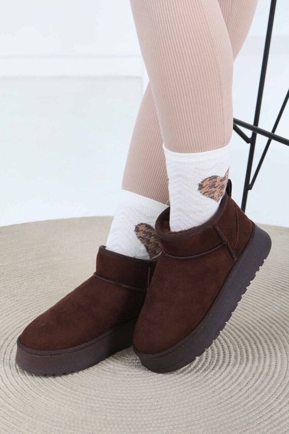 Kadın Kahve Yüksek Taban Yarım Süet Bot - 27783-KAHVE - 2
