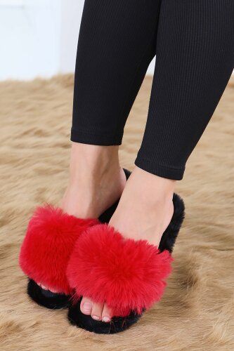 Kadın Kirmizi Ponponlu Ev Terliği - 27782-KIRMIZI - 3