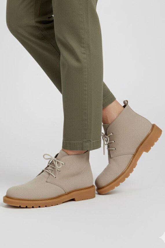 Kadın Krem Bağcıklı Yarım Süet Bot - 27906-KREM - 1