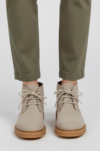 Kadın Krem Bağcıklı Yarım Süet Bot - 27906-KREM - 3