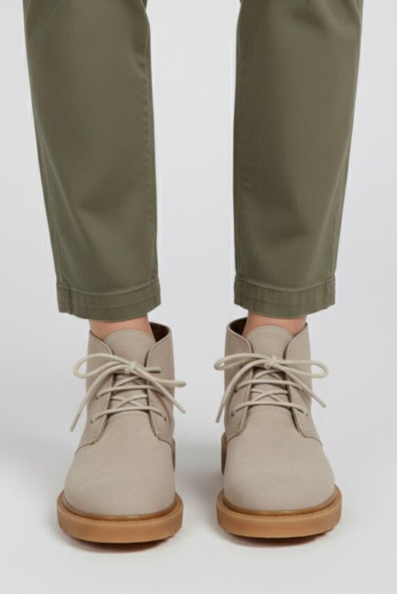 Kadın Krem Bağcıklı Yarım Süet Bot - 27906-KREM - 3