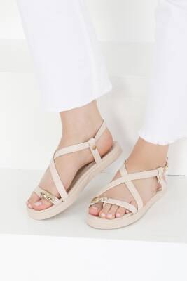 Kadın Krem Parmak Arası Sandalet - 27403 - 4