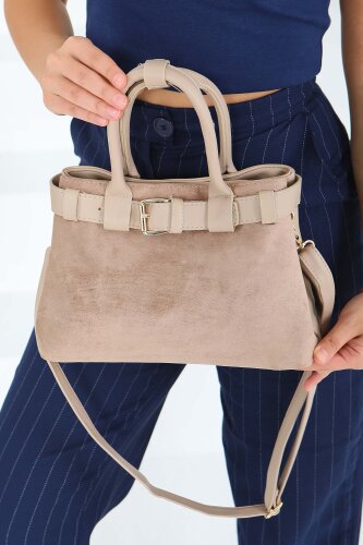 Kadın Krem Süet Detaylı El Çantası - 27842-KREM - 2