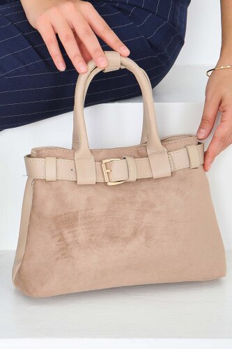 Kadın Krem Süet Detaylı El Çantası - 27842-KREM - 3