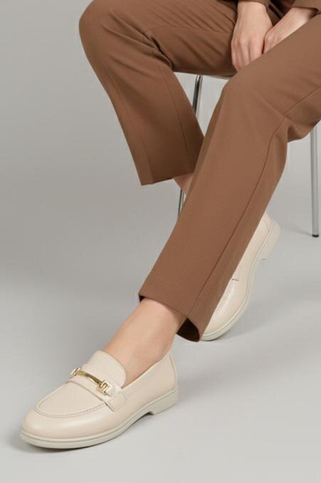 Kadın Krem Tokalı Cilt Babet - 27908-KREM - 4