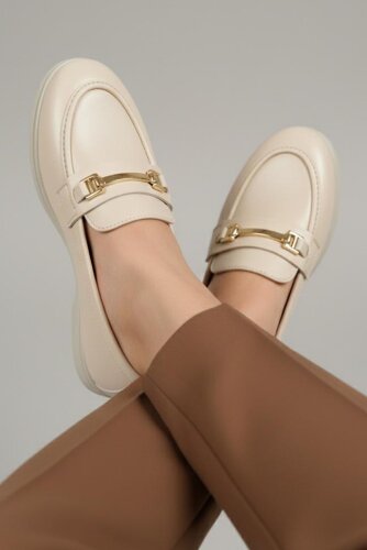 Kadın Krem Tokalı Cilt Babet - 27908-KREM - 2