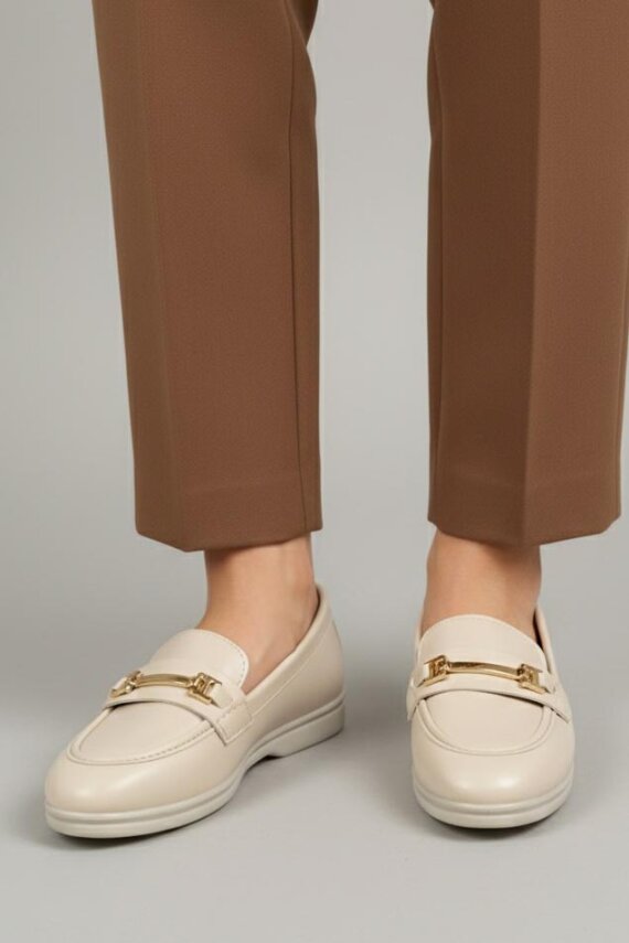 Kadın Krem Tokalı Cilt Babet - 27908-KREM - 3