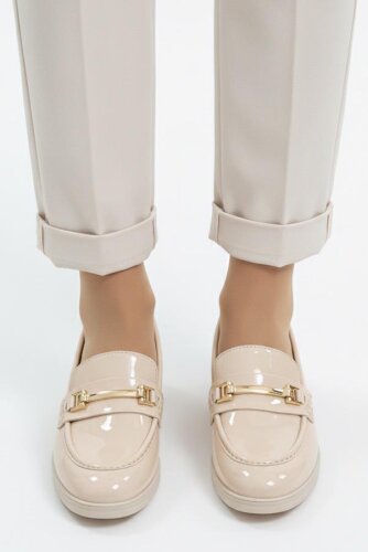 Kadın Krem Tokalı Cilt Babet Ayakkabı - 27909-KREM - 3