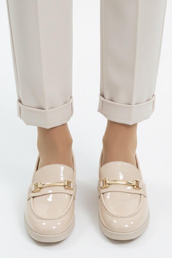 Kadın Krem Tokalı Cilt Babet Ayakkabı - 27909-KREM - 3