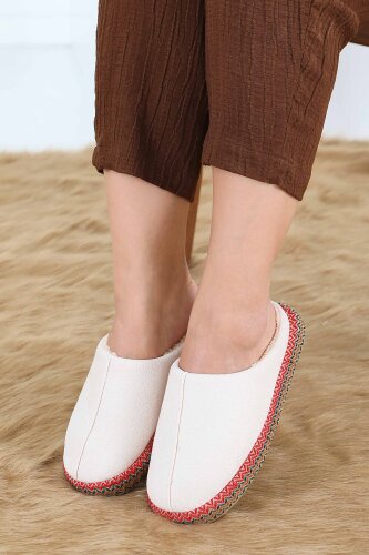 Kadın Krem Yanları Nakışlı Ev Terliği - 27781-KREM - 3