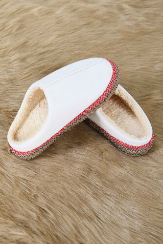 Kadın Krem Yanları Nakışlı Ev Terliği - 27781-KREM - 4