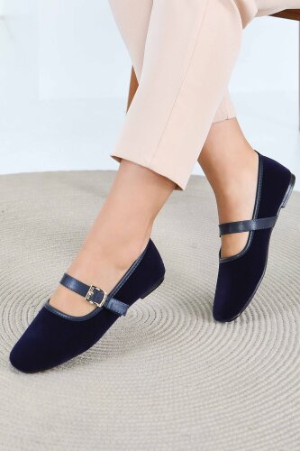 Kadın Lacivert Kemerli Süet Babet - 27791-LACIVERT - 3