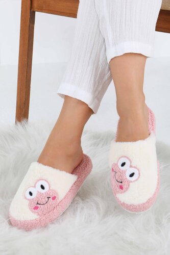 Kadın Pembe Kurbağa İşlemeli Ev Terliği - 27779-PEMBE