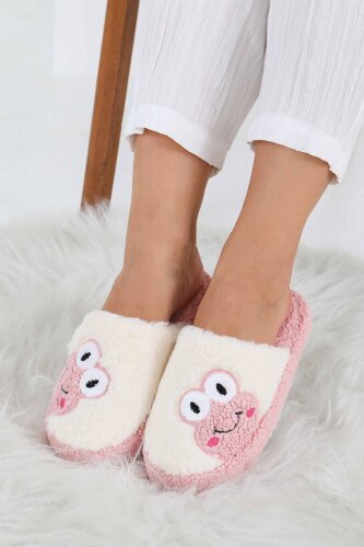 Kadın Pembe Kurbağa İşlemeli Ev Terliği - 27779-PEMBE - 2