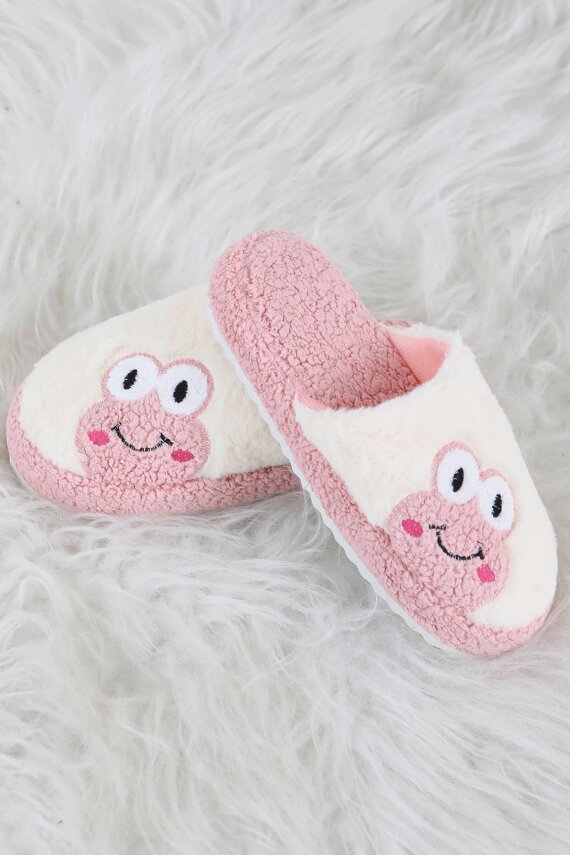 Kadın Pembe Kurbağa İşlemeli Ev Terliği - 27779-PEMBE - 4