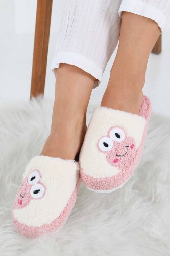 Kadın Pembe Kurbağa İşlemeli Ev Terliği - 27779-PEMBE - 3