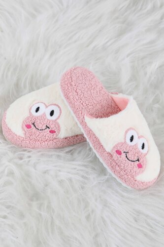 Kadın Pembe Kurbağa İşlemeli Ev Terliği - 27779-PEMBE - 4