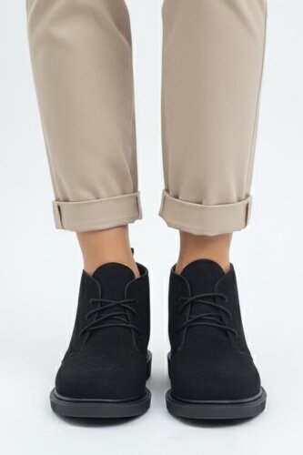 Kadın Siyah Bağcıklı Yarım Süet Bot - 27906-SIYAH - 3