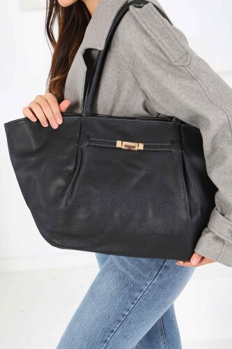 Kadın Siyah Geniş Suni Deri Omuz Çantası - 27844-SIYAH - 3