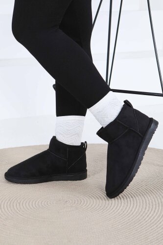 Kadın Siyah İçi Peluş Yarım Süet Bot - 27784-SIYAH