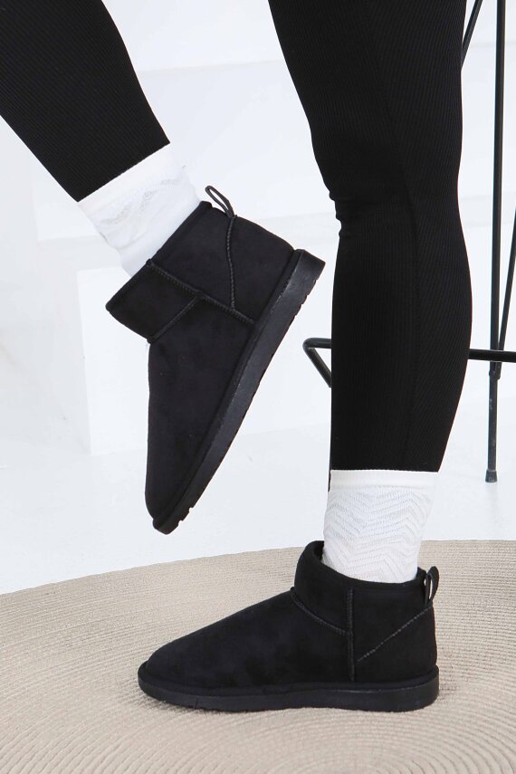Kadın Siyah İçi Peluş Yarım Süet Bot - 27784-SIYAH - 4