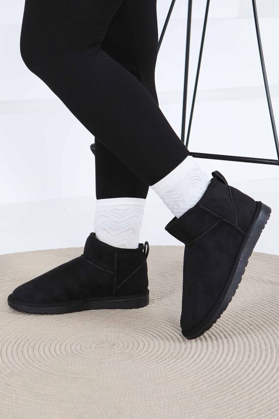 Kadın Siyah İçi Peluş Yarım Süet Bot - 27784-SIYAH - 1