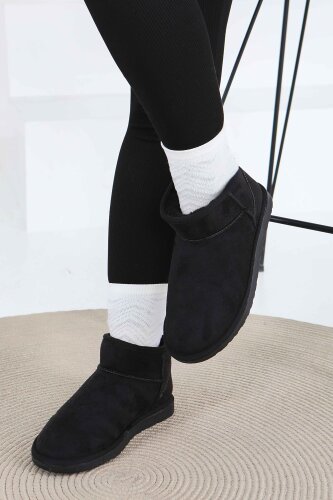 Kadın Siyah İçi Peluş Yarım Süet Bot - 27784-SIYAH - 2