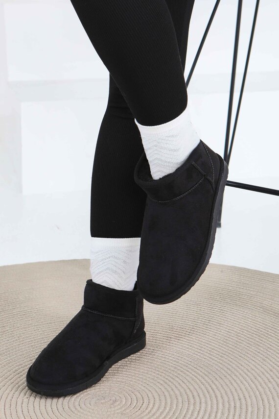 Kadın Siyah İçi Peluş Yarım Süet Bot - 27784-SIYAH - 2