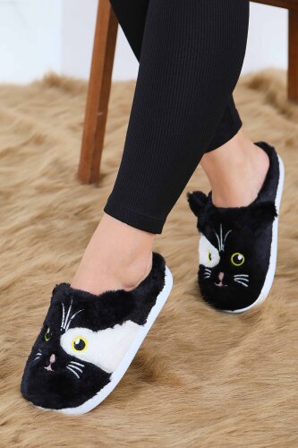 Kadın Siyah Kedi İşleme Detaylı Ev Terliği - 27778-SIYAH - 3