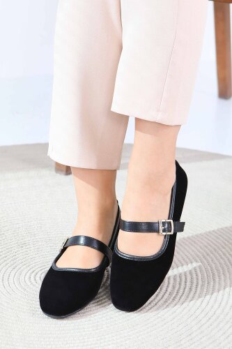 Kadın Siyah Kemerli Süet Babet - 27791-SIYAH - 3